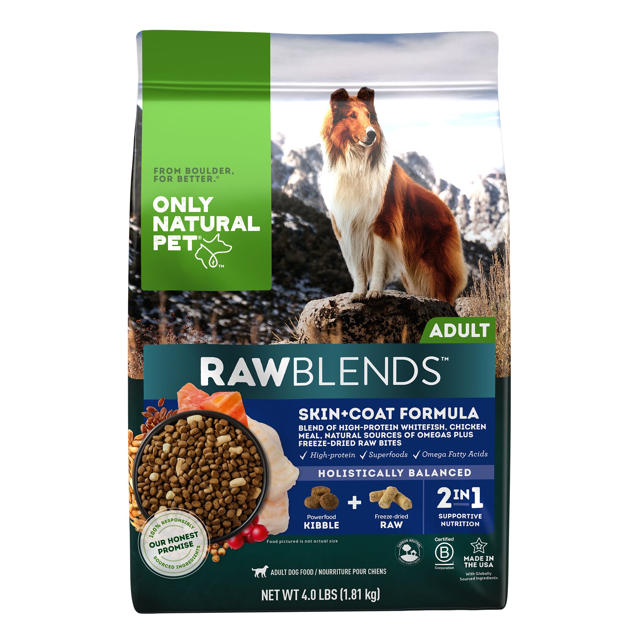 Only Natural Pet RawBlends Skin Coat Adult Dry Dog Food High Protein Grain Free Freeze Dried