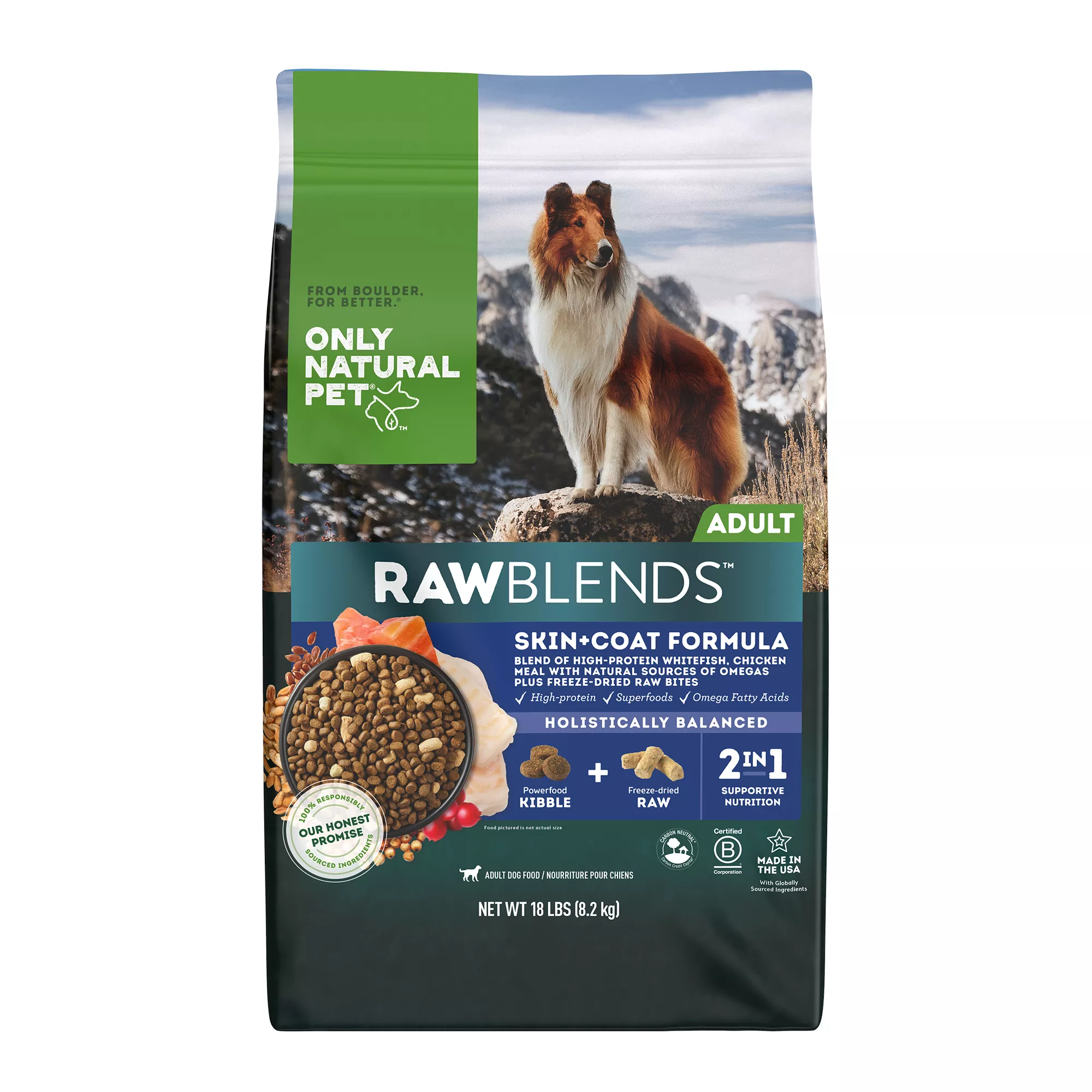 Only Natural Pet® RawBlends Skin & Coat Adult Dry Dog Food - High-Protein, Grain Free, Freeze Dried