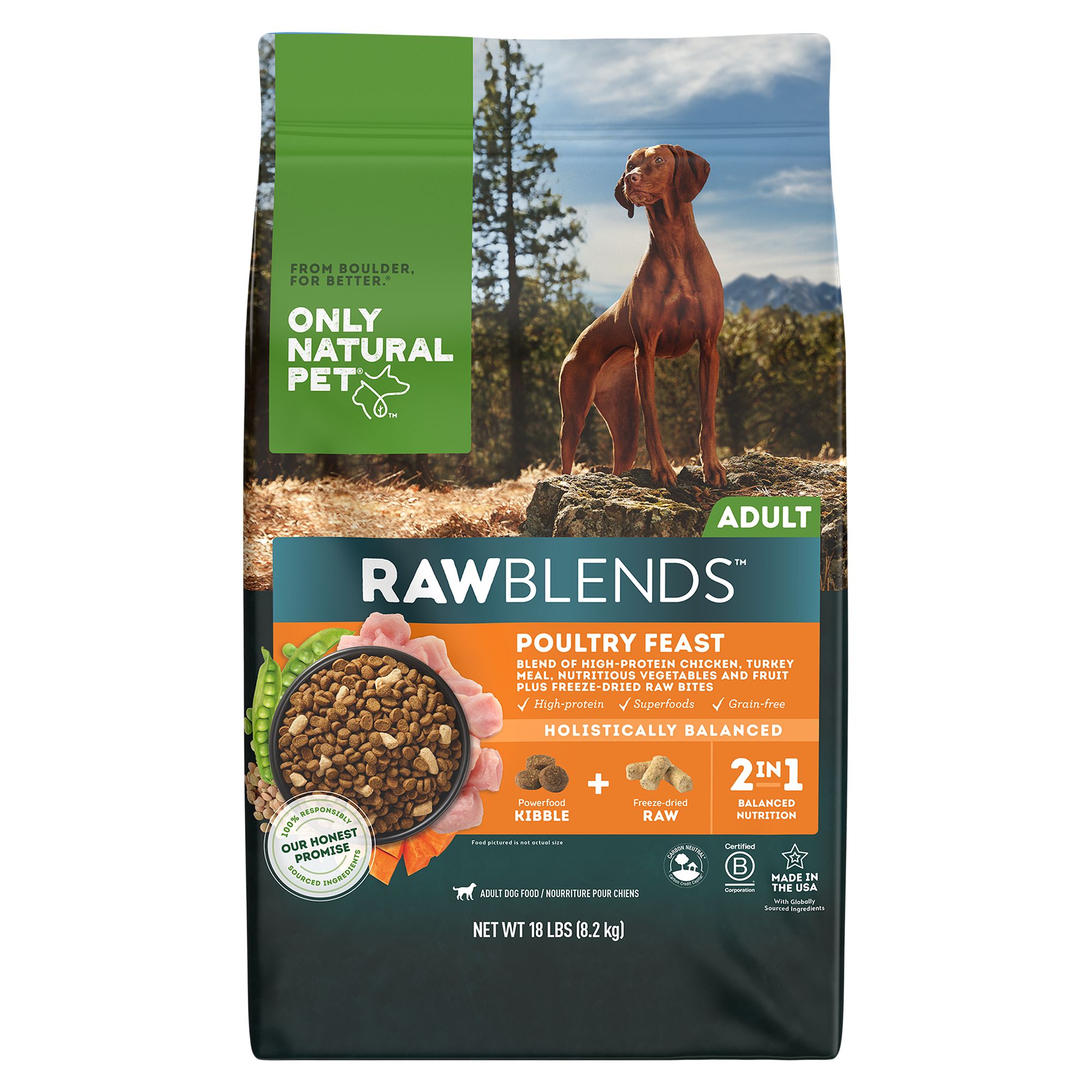 Only Natural Pet RawBlends Adult Dry Dog Food Poultry High Protein Grain Free Freeze Dried