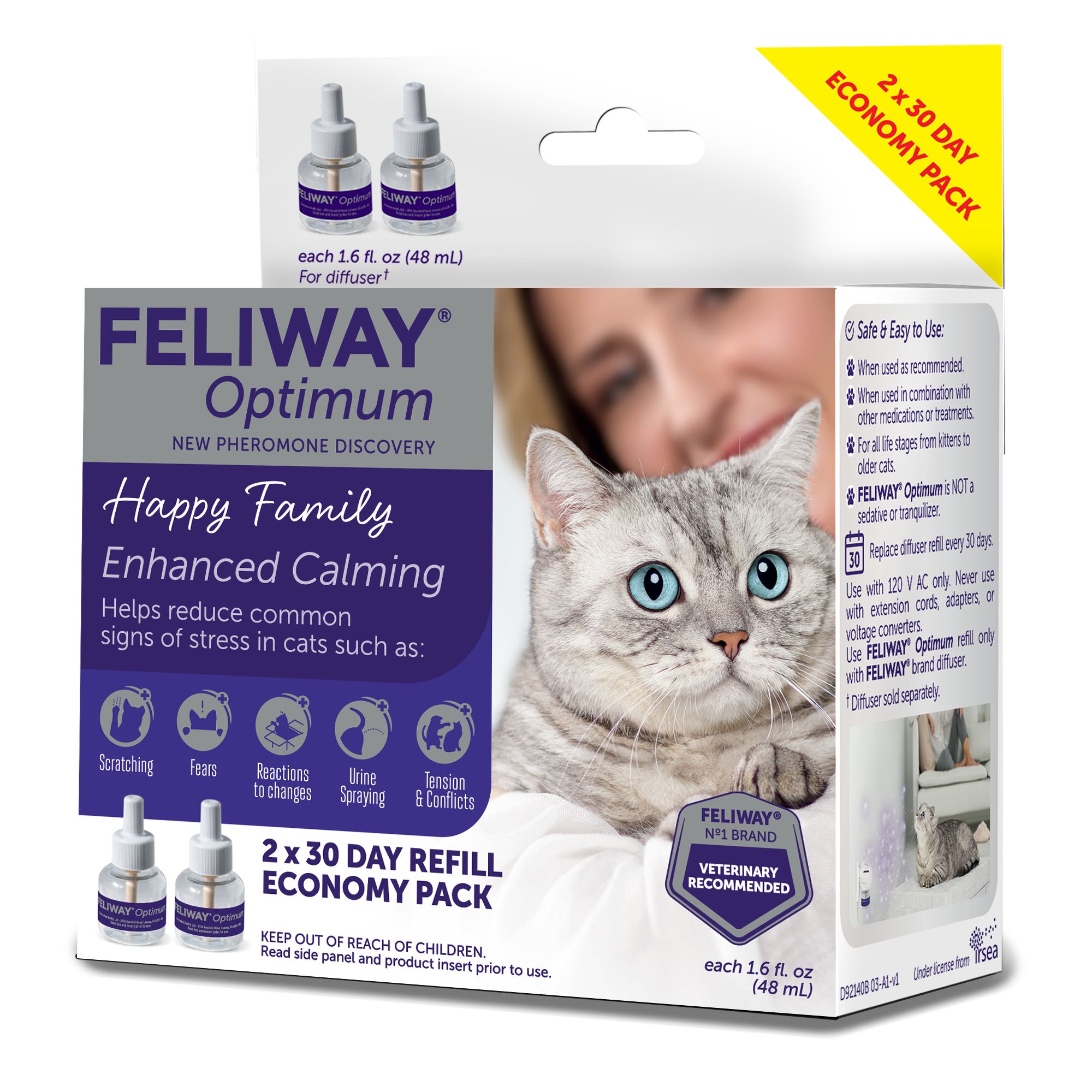 Feliway OPTIMUM Enhanced Calming Pheromone Refill 2-Pack/48 ml Each (EXP  2024+