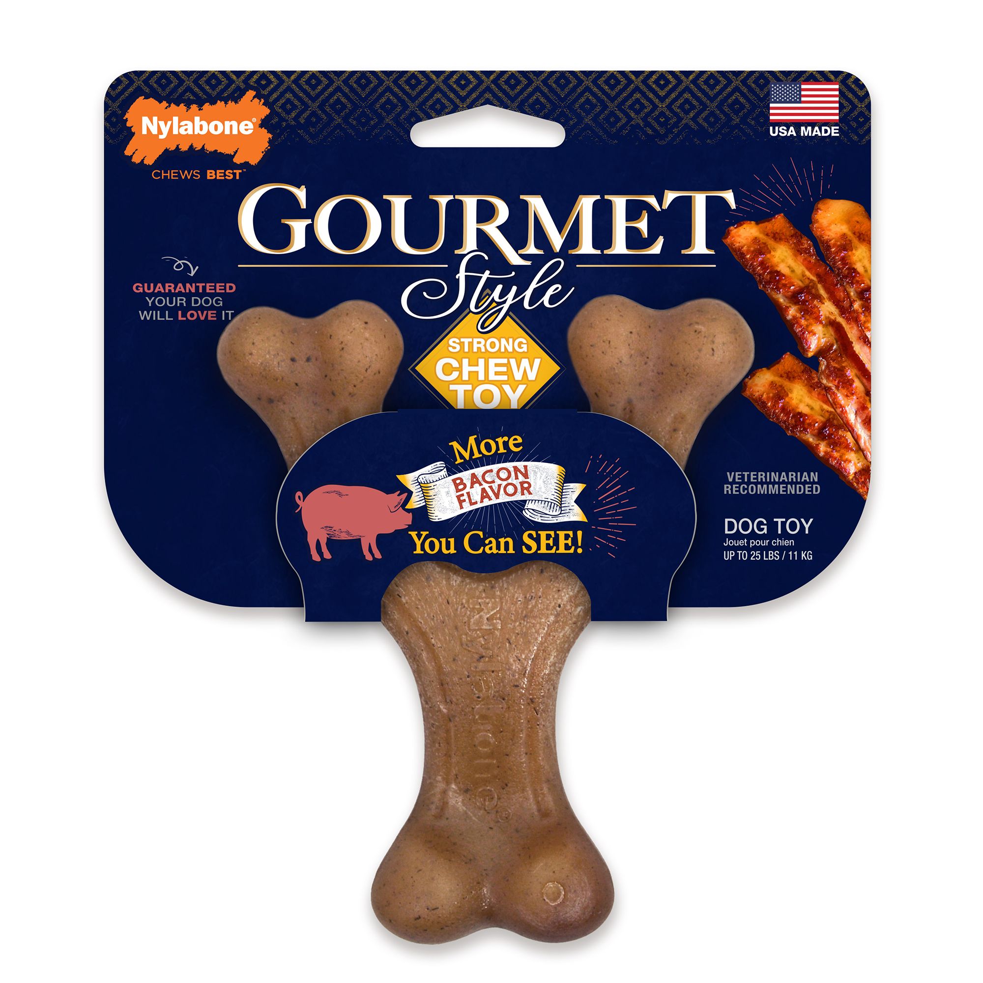 Nylabone Gourmet Style Strong Chew Wishbone Bacon Dog Toy Regular