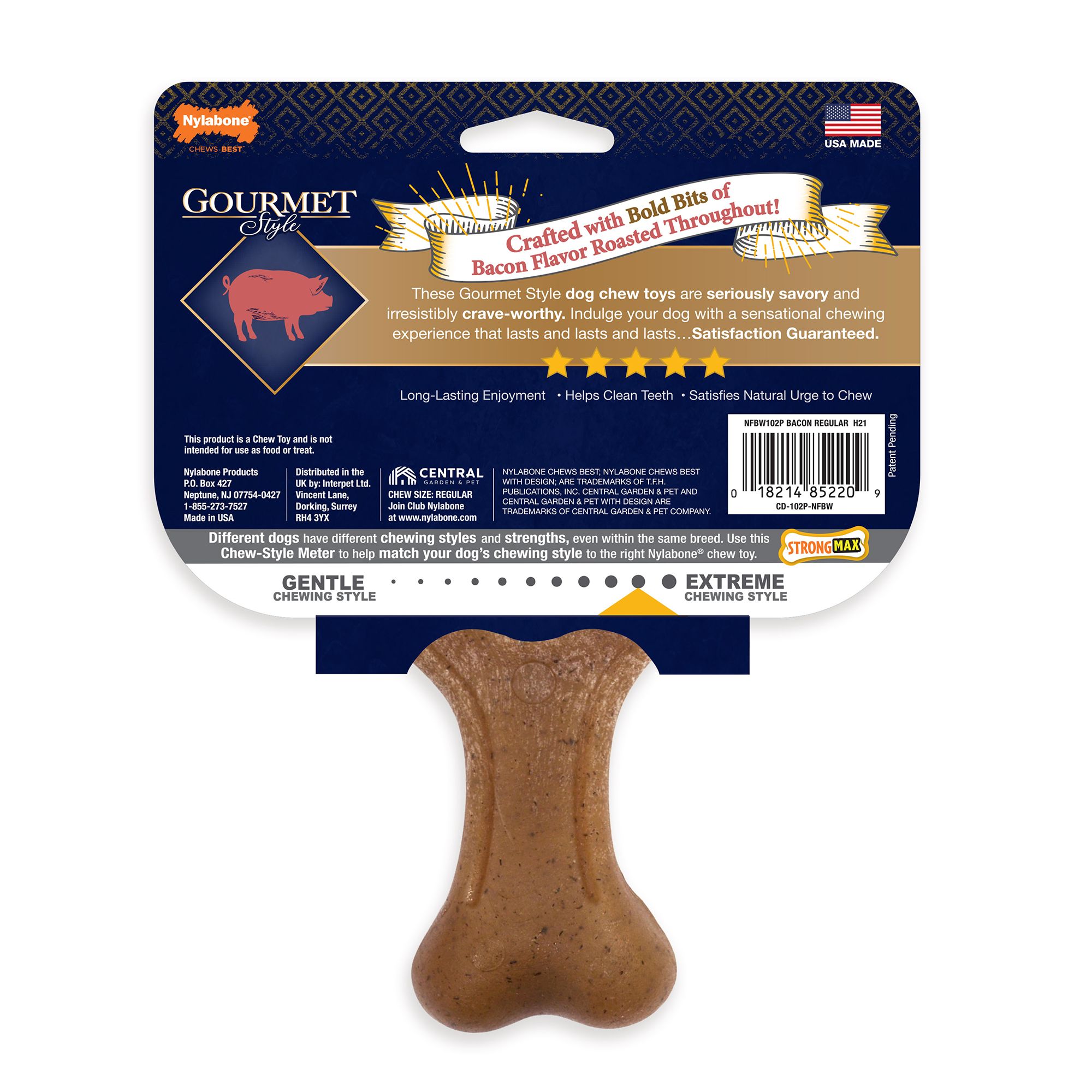 Nylabone Gourmet Wishbone Chew Dog Toy Bacon