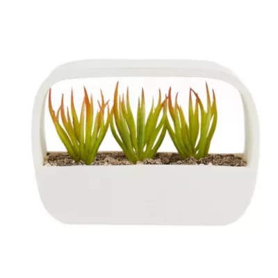 Product Top Fin White Planter with Artificial Plants