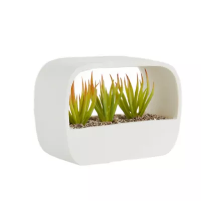 Product Top Fin White Planter with Artificial Plants