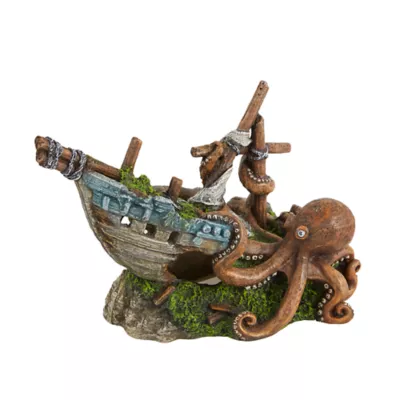 Top Fin Pirate Ship with Octopus Aquarium Ornament