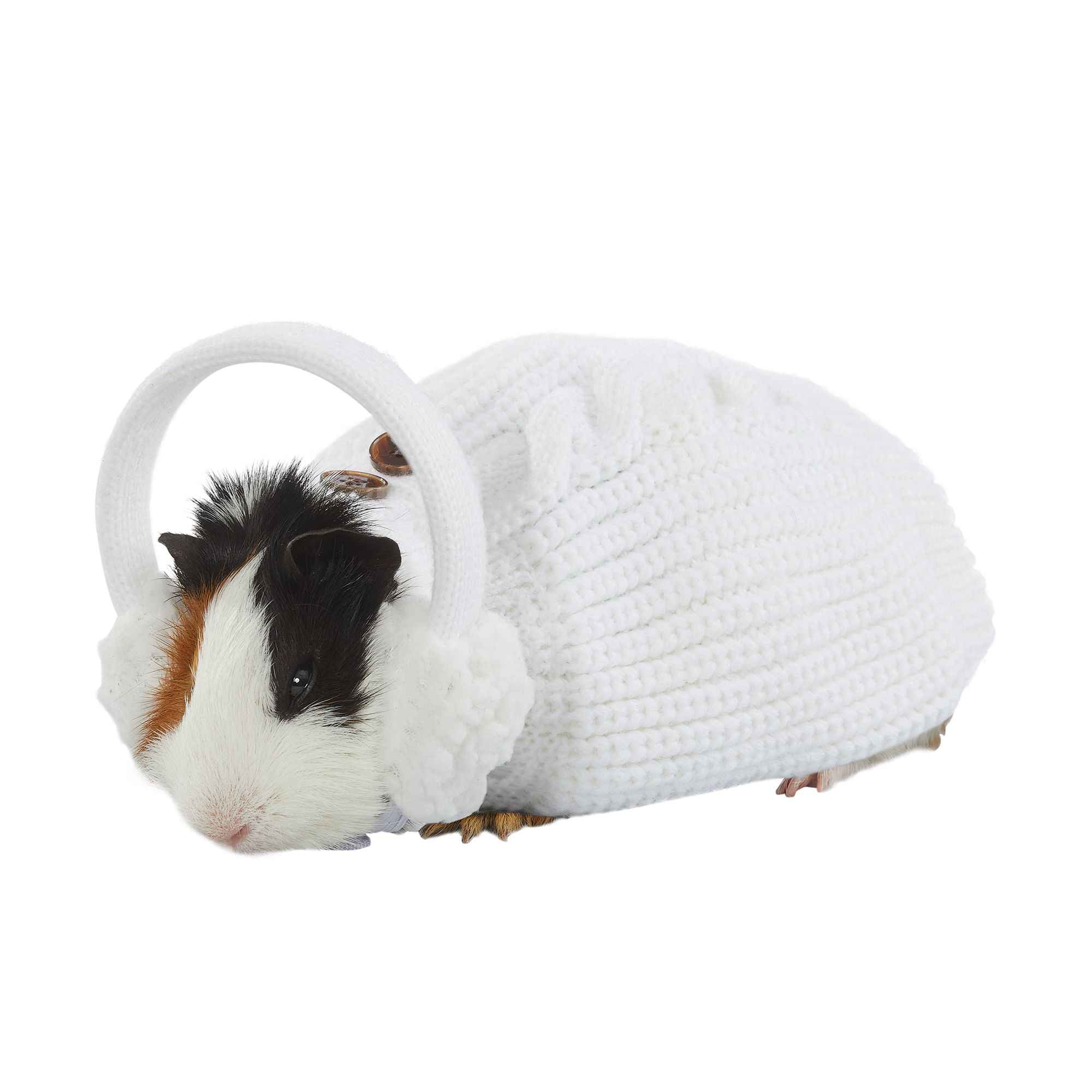 Merry & Bright™ Small Pet Cable Knit Sweater with Ear Muffs small pet Small Pet Costumes