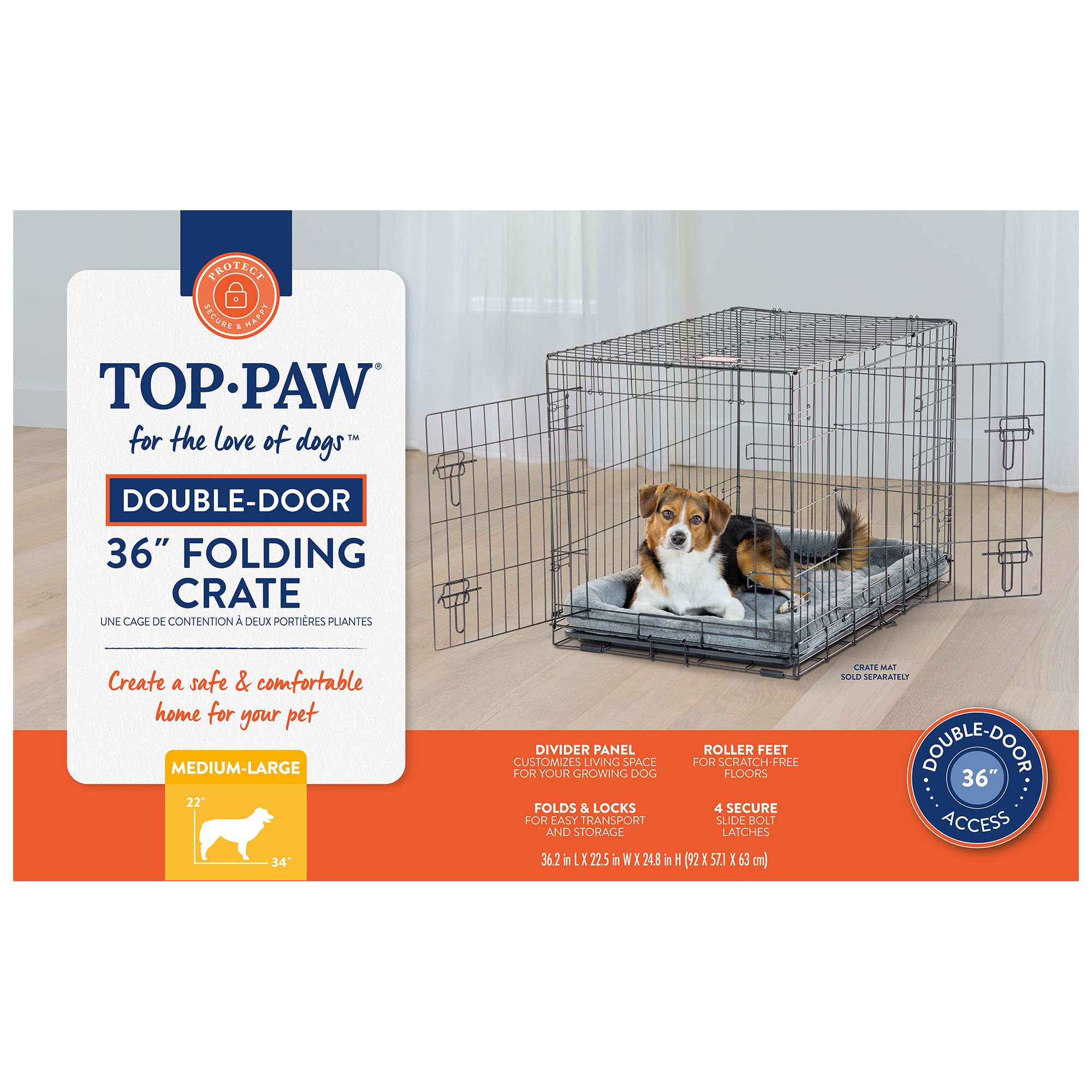 Top Paw® Double Door Folding Wire Dog Crate w/ Divider Panel