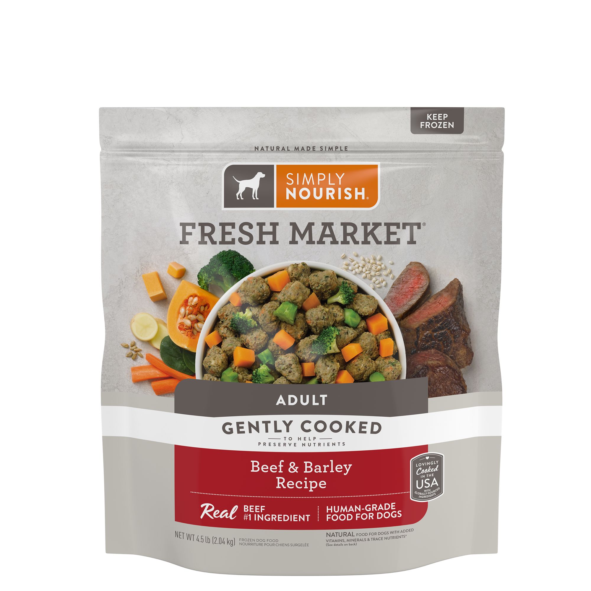 Simply Nourish Fresh Market Adult Frozen Dog Food Beef Barley