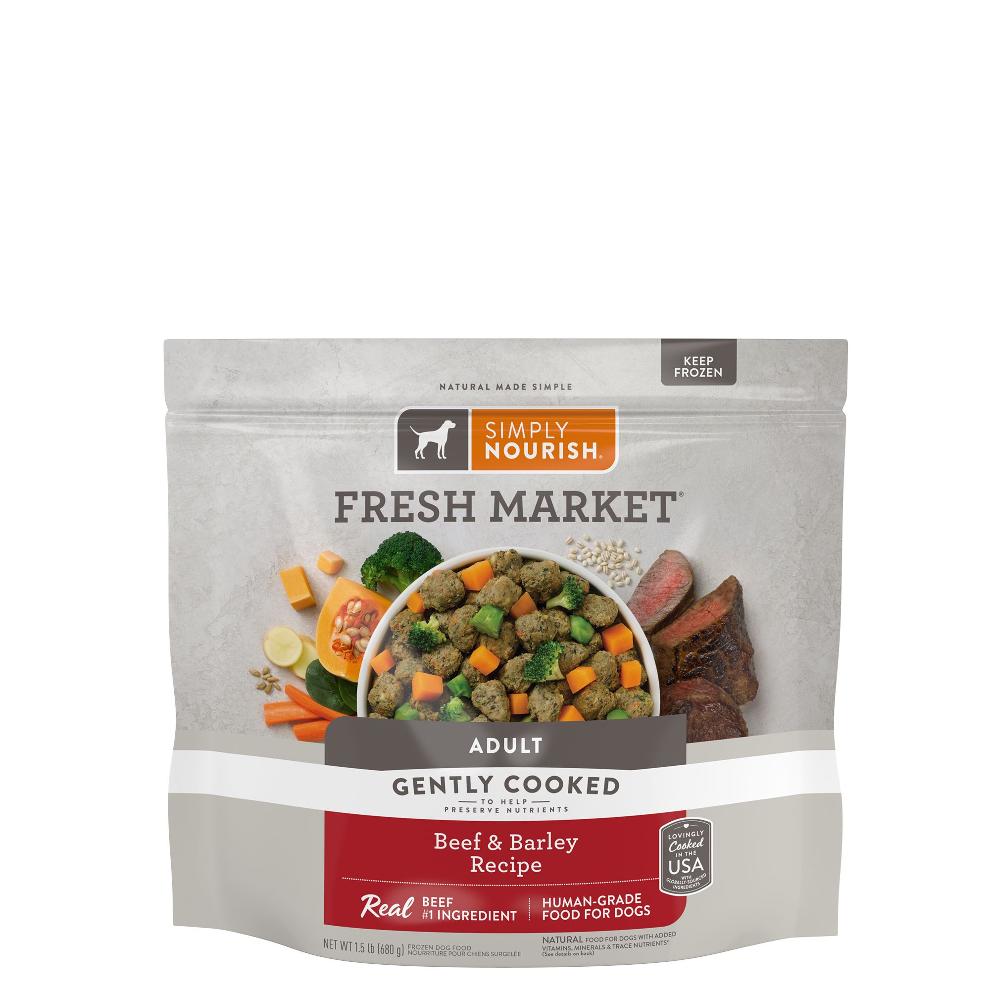 Simply Nourish Fresh Market Adult Frozen Dog Food Beef Barley