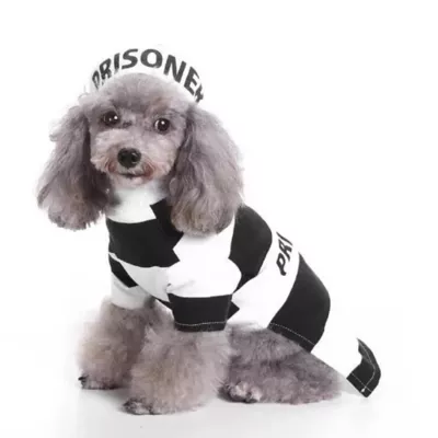 Pet Life Halloween Striped Retro Inmate Prisoner Uniform Dog & Cat Costume - Image 1