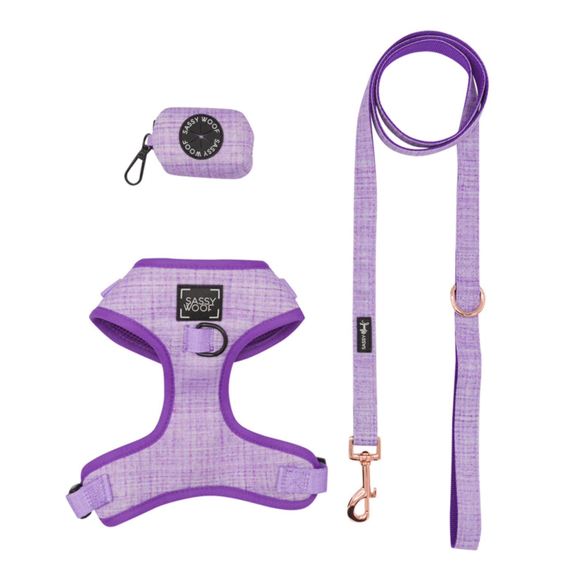 Sassy Woof Aurora Dog Harness, Leash and Waste Bag Holder Bundle dog
