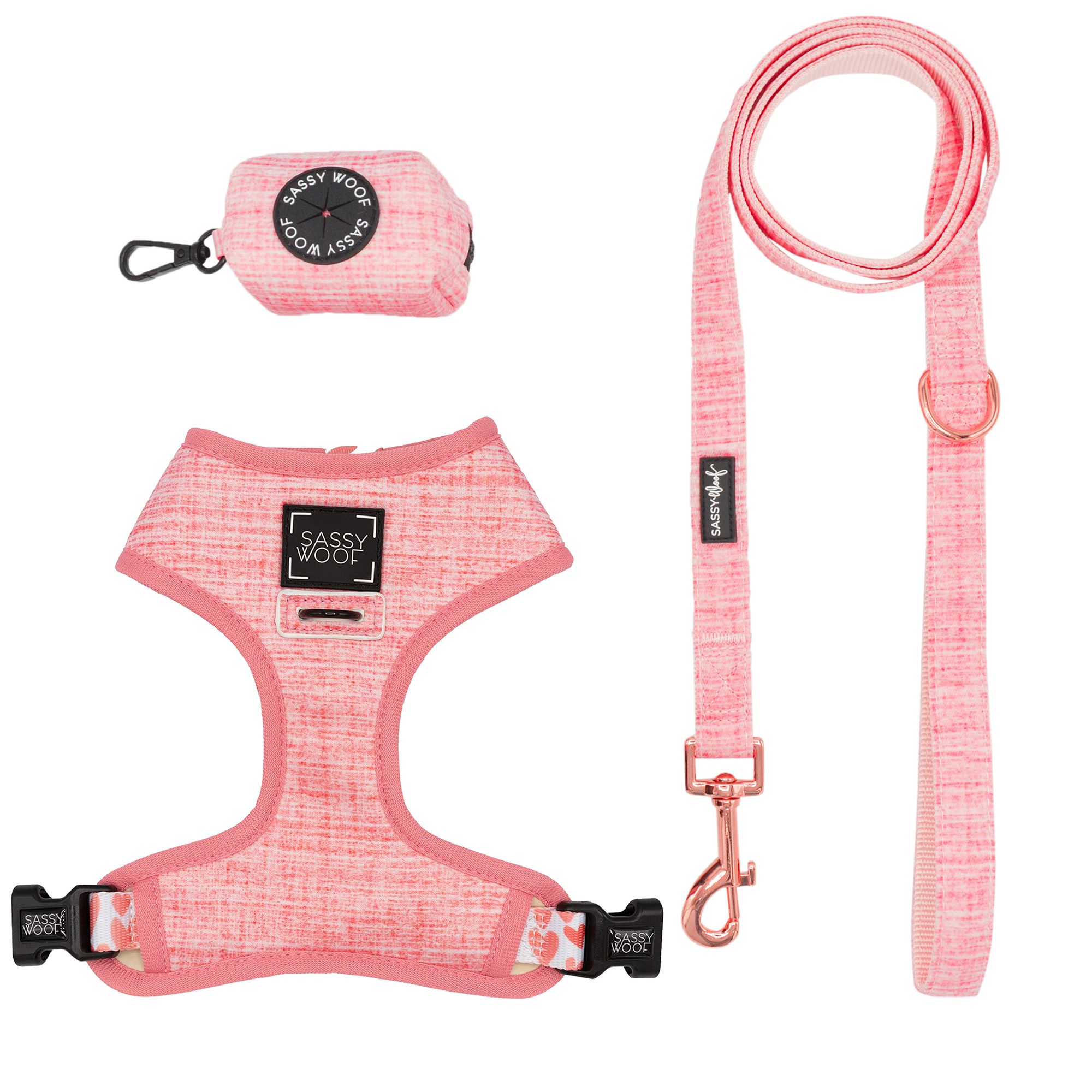 Sassy Woof Dolce Rose Dog Harness, Leash and Waste Bag Holder Bundle