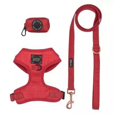 Product Sassy Woof Merlot Dog Harness, Leash and Waste Bag Holder Bundle
