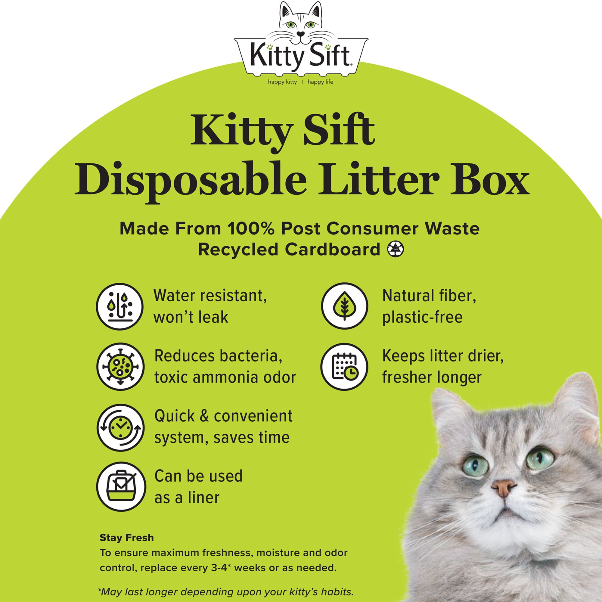 Kitty Sift® Disposable Jumbo Litter Box, Made W/ Eco-Friendly Material, Replace Every 3 Weeks- 3 Ct - thumbnail 8