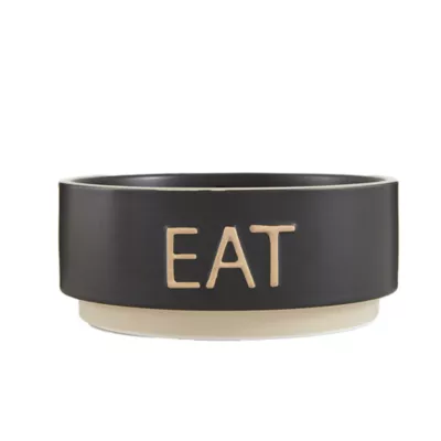 Product Top Paw® Black Embossed "EAT" Ceramic Dog Bowl