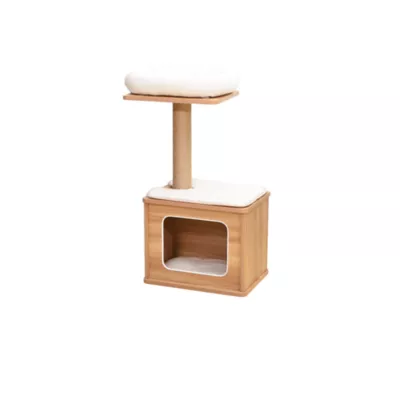 Product Catry 30-in Wooden Brown Cat Condo with Top Perch, Brown & White