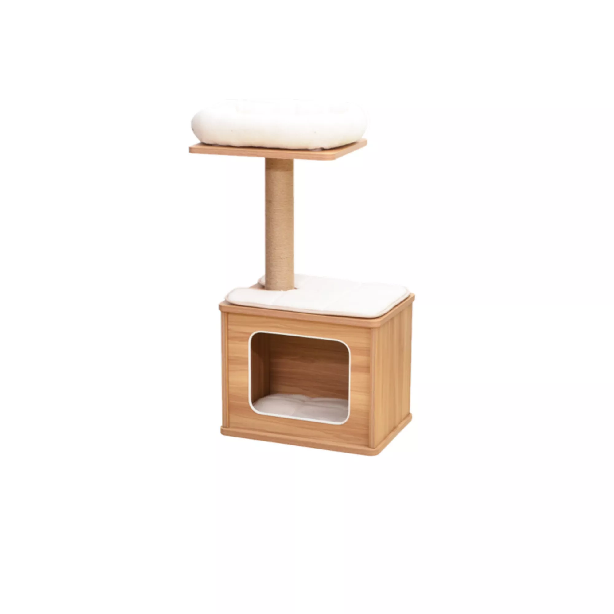 Catry 30-in Wooden Brown Cat Condo with Top Perch, Brown & White