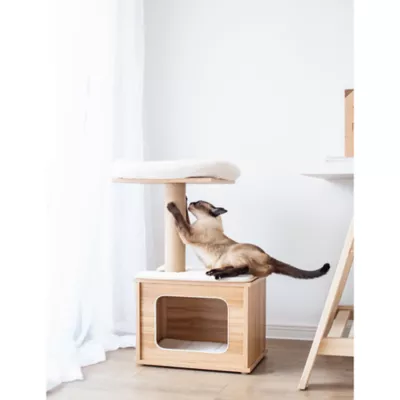 Product Catry 30-in Wooden Brown Cat Condo with Top Perch, Brown & White