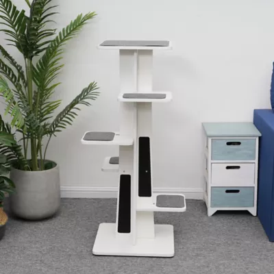 Product PetPals 45-in Modern Tower 6-Level Cat Tree, White & Grey