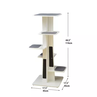 Product PetPals 45-in Modern Tower 6-Level Cat Tree, White & Grey