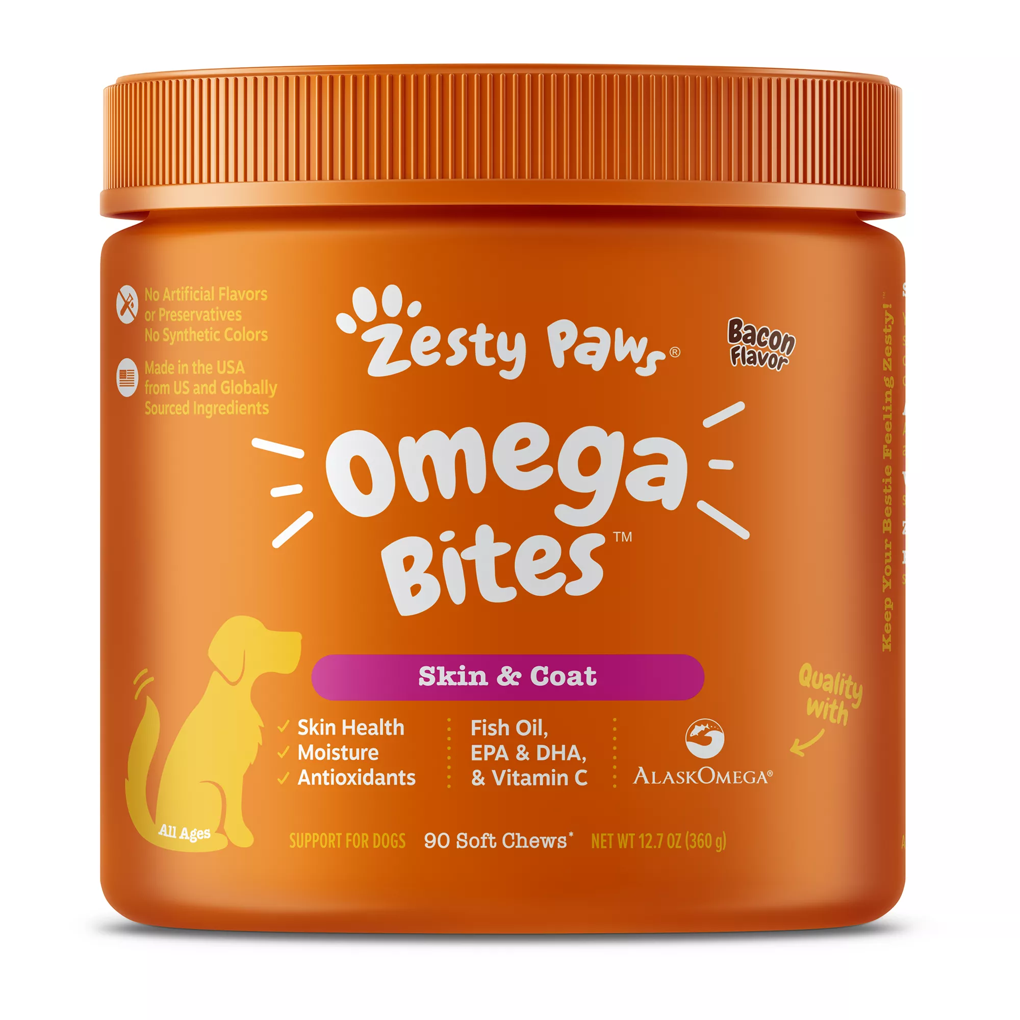 Zesty Paws Omega Bites for Dogs - Bacon Flavor - 90 Ct