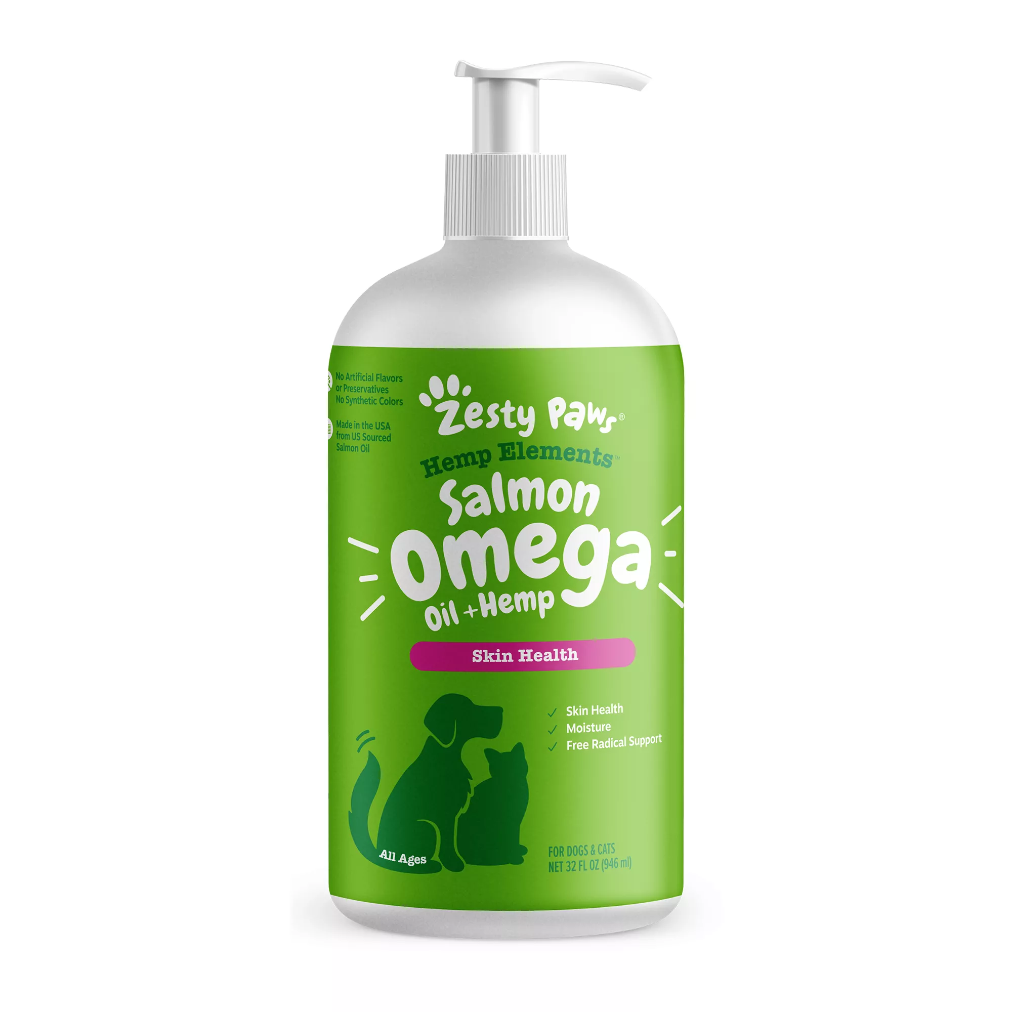 Zesty Paws Hemp Elements Salmon Omega Oil - 32 oz