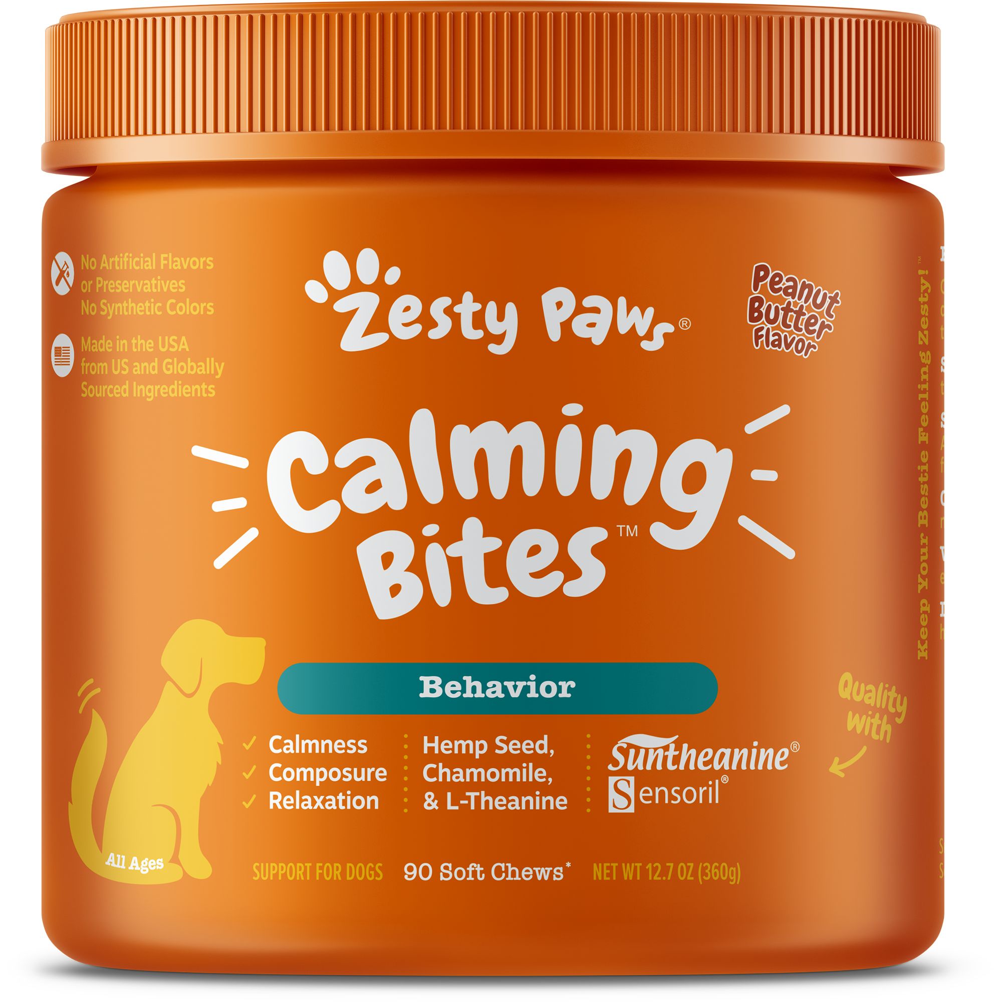 Zesty Paws Calming Bites for Dogs Peanut Butter Flavor 90 Ct