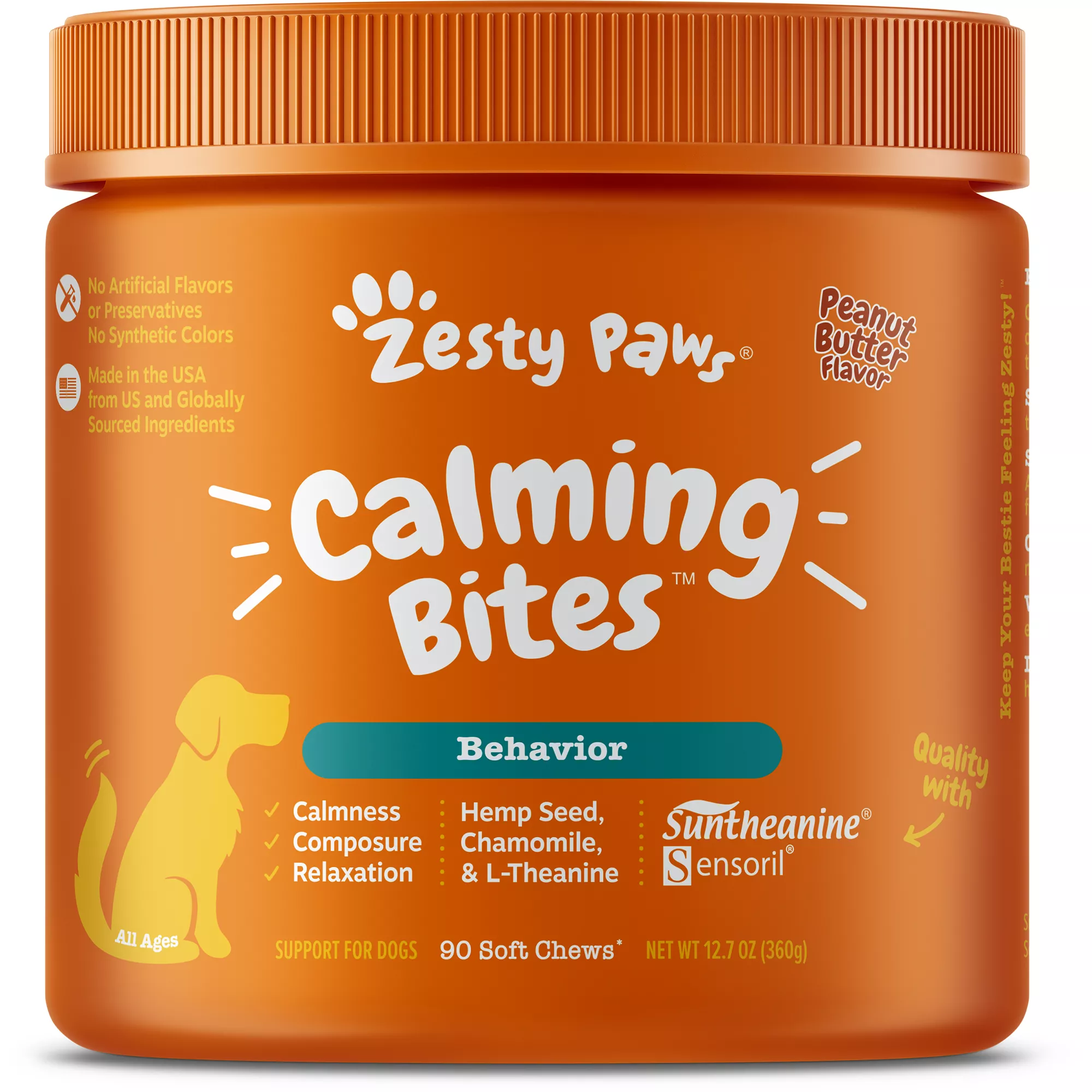 Zesty Paws Calming Bites for Dogs - Peanut Butter Flavor - 90 Ct