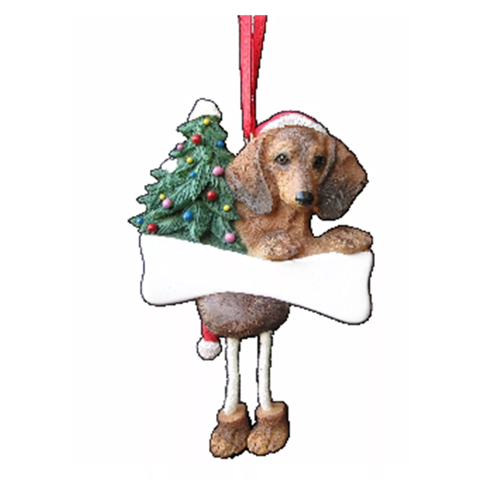 E&S Pets Personalized Red Dachshund Dangling Legs Ornament