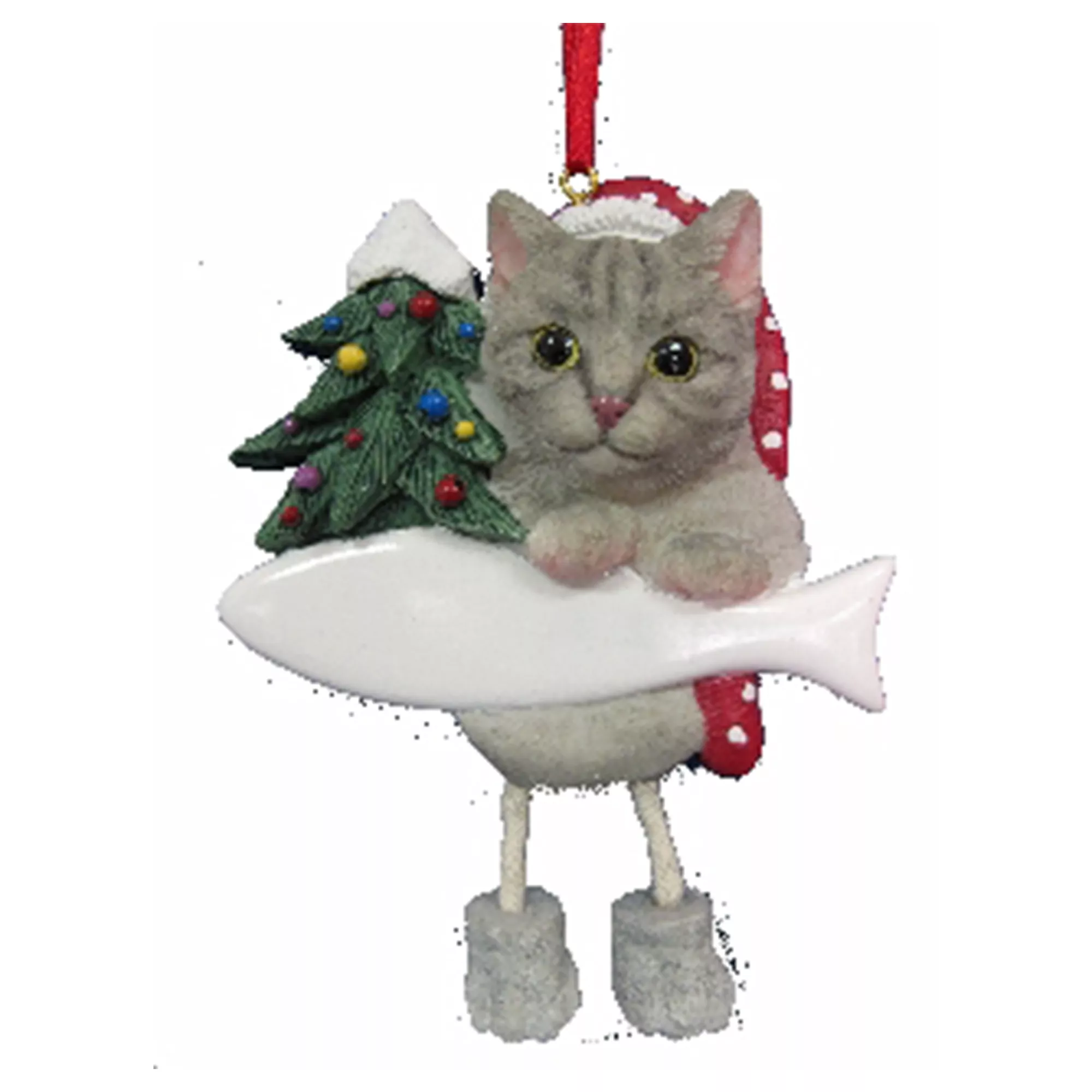 E&S Pets Personalized Silver Tabby Cat Dangling Legs Ornament