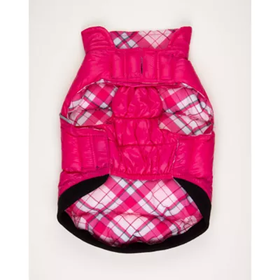 Product Hip Doggie Pink Plaid Flex-Fit Reversible Dog Coat