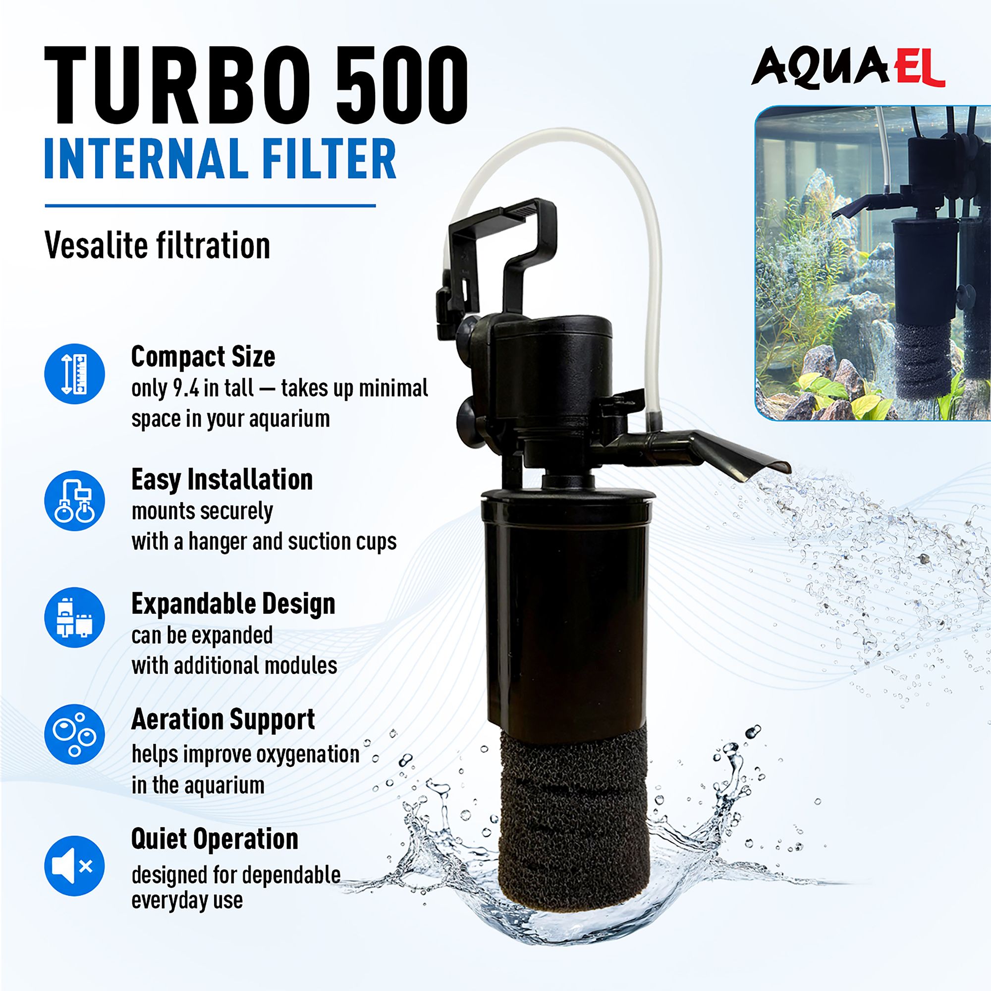 Aquael® Turbo 500 Internal Aquarium Filter - Internal Fish Tank Filter - thumbnail 4