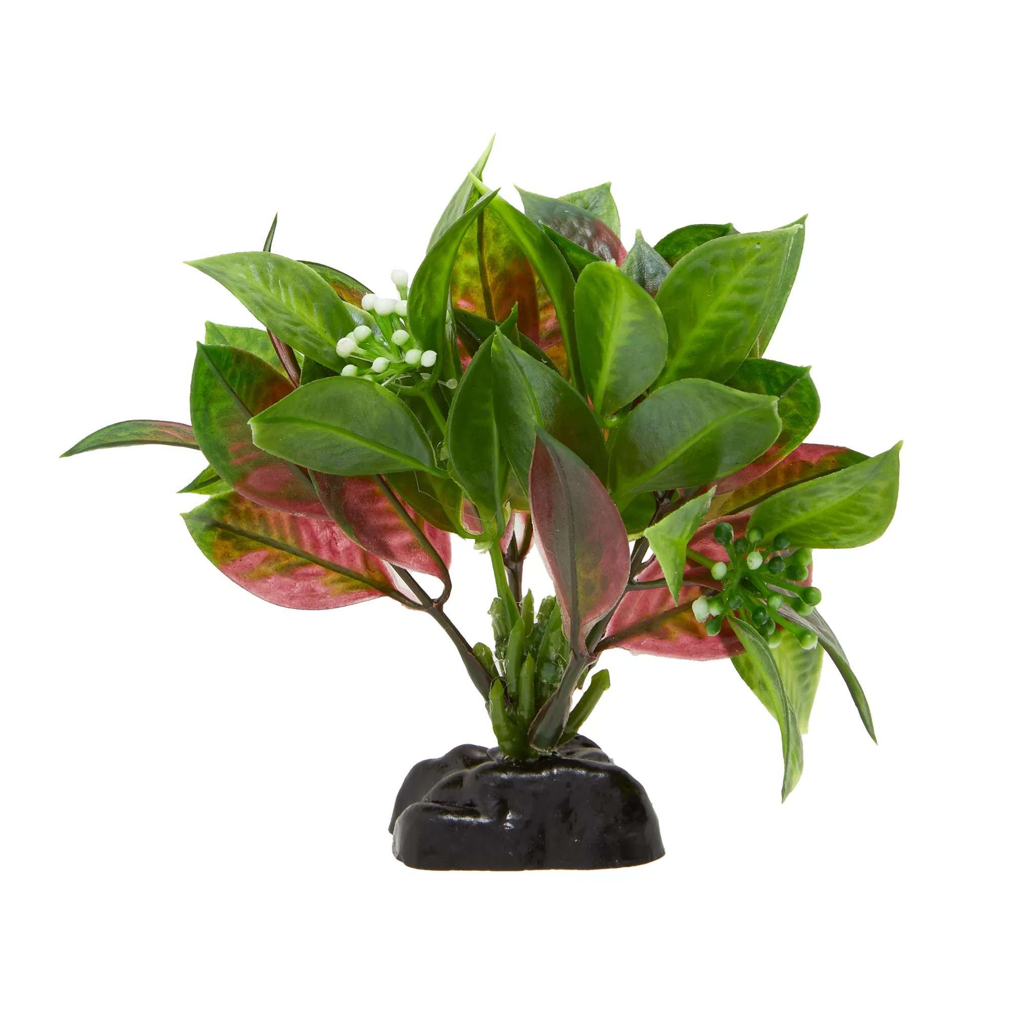 Top Fin® Artificial Mini Green & Red Leaf with Flowers Aquarium Plant - 4"