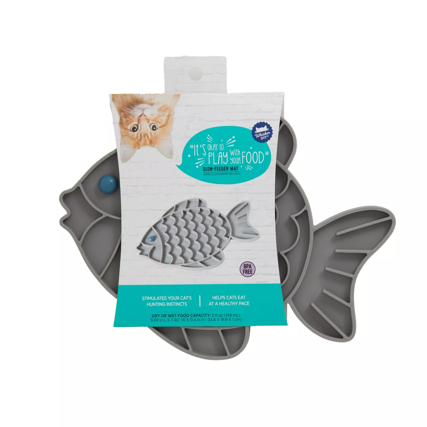 Whisker City Grey Fish Slow Feeder Cat Mat