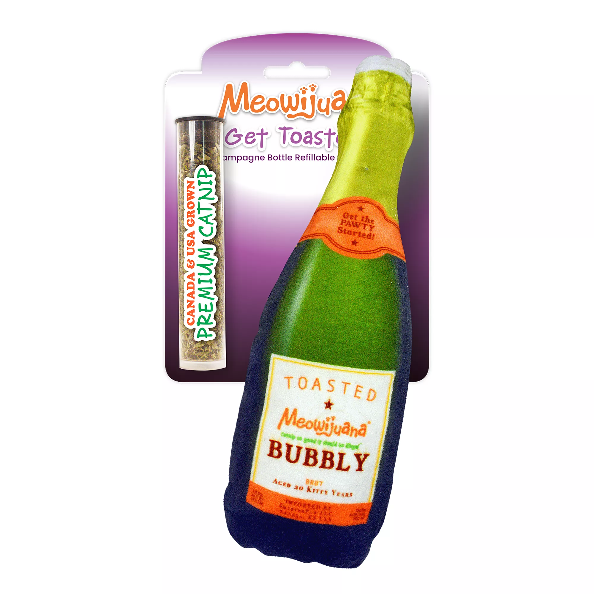 Meowijuana® Bubbly Champagne Bottle Refillable Cat Toy - Catnip