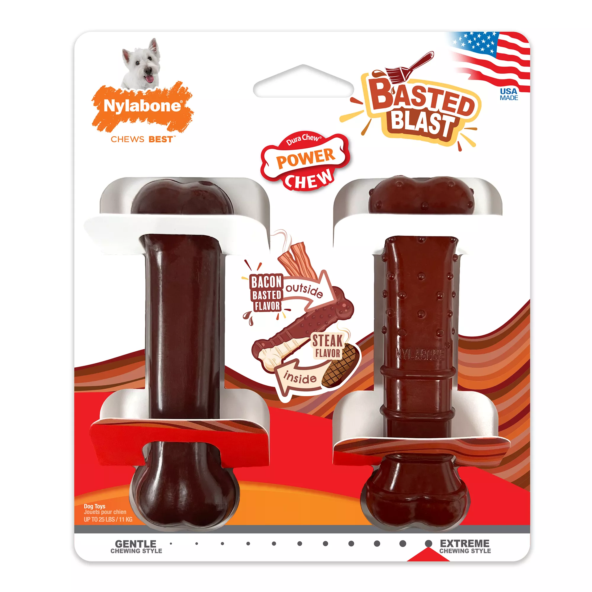 Nylabone® Power Chew Basted Blast Dog Toy - 2 Pack, Bacon & Steak Flavor