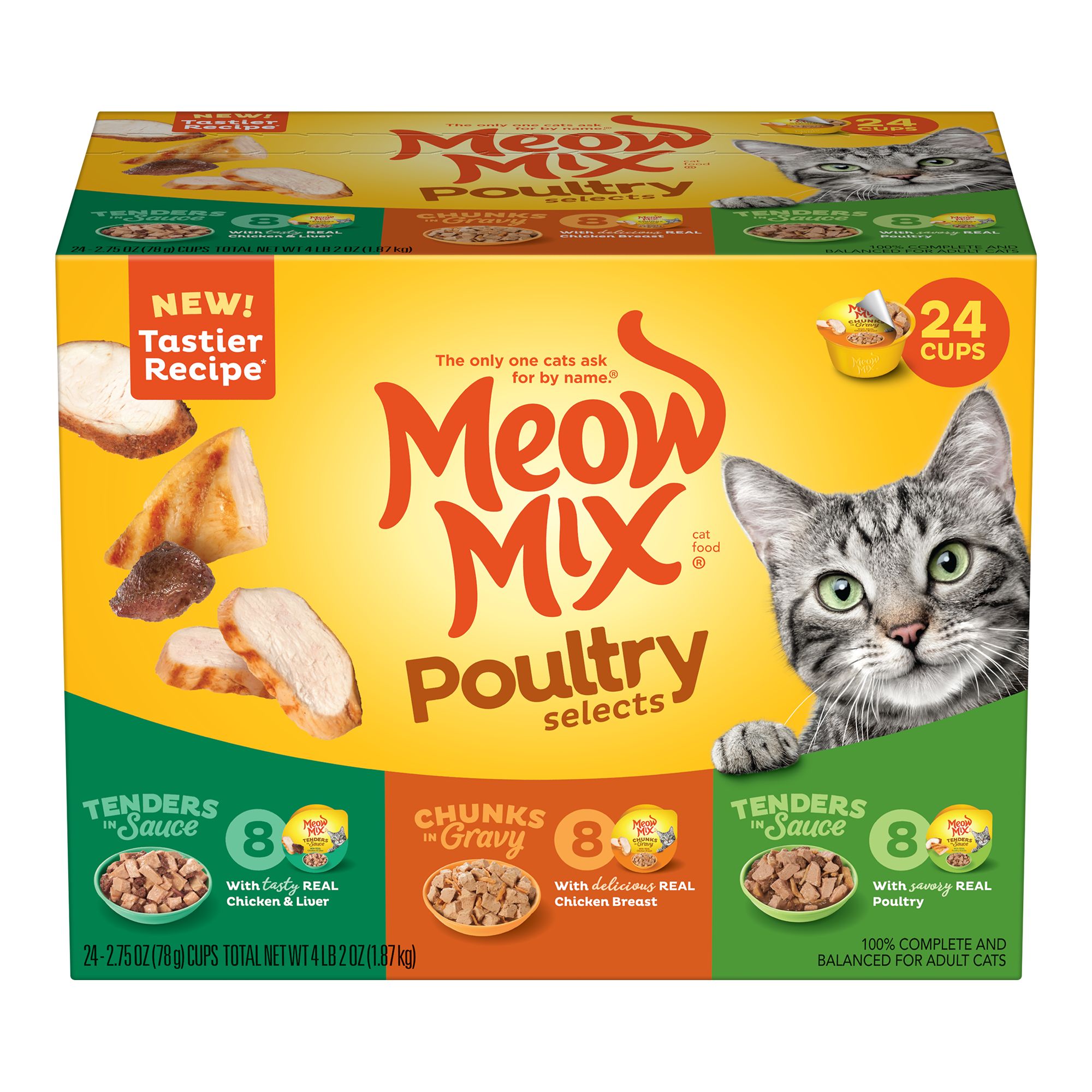 Meow Mix Poultry Selects Wet Cat Food All Ages - Chicken, Chicken & Liver, Chicken Breast