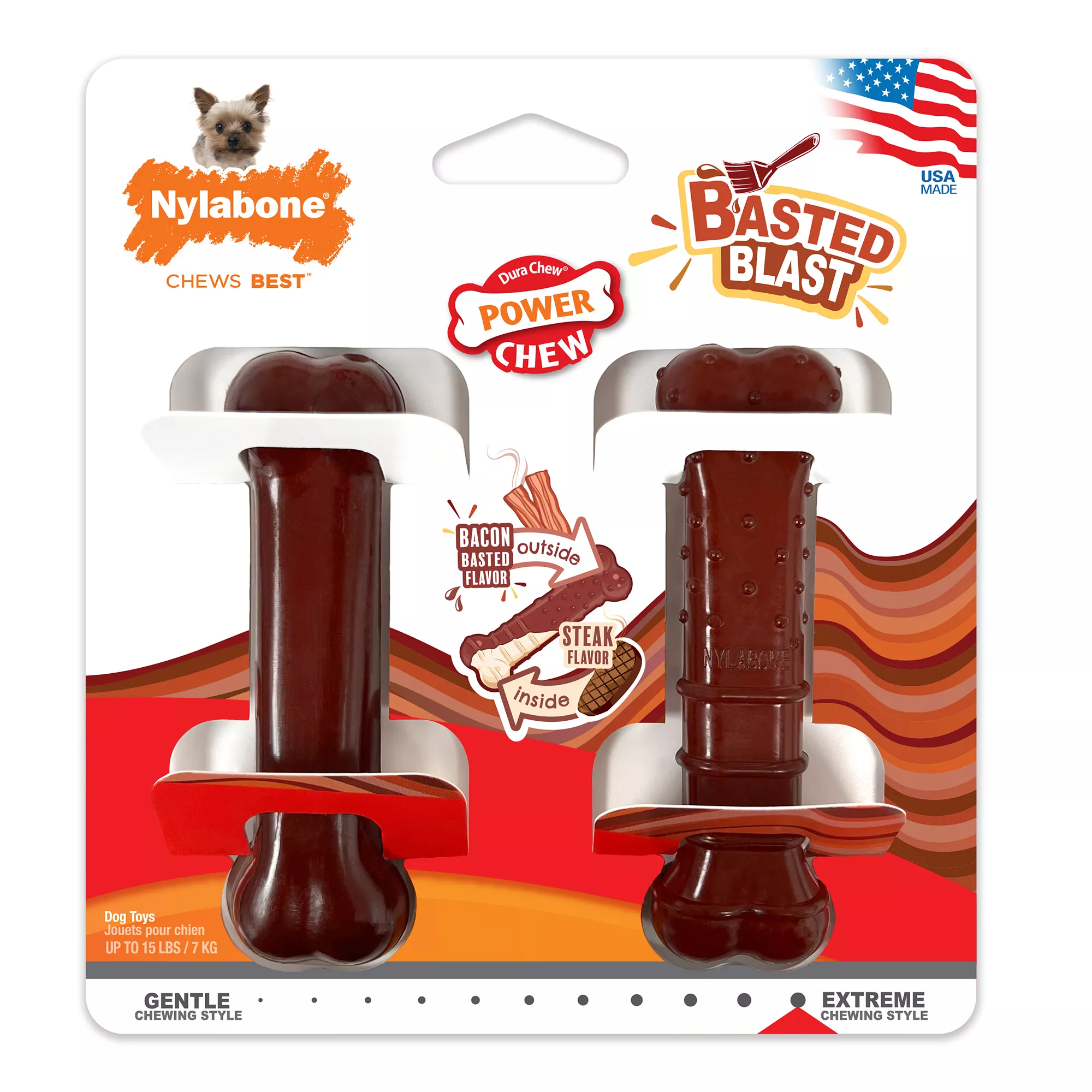 Nylabone® Power Chew Basted Blast Dog Toy - 2 Pack, Bacon & Steak Flavor