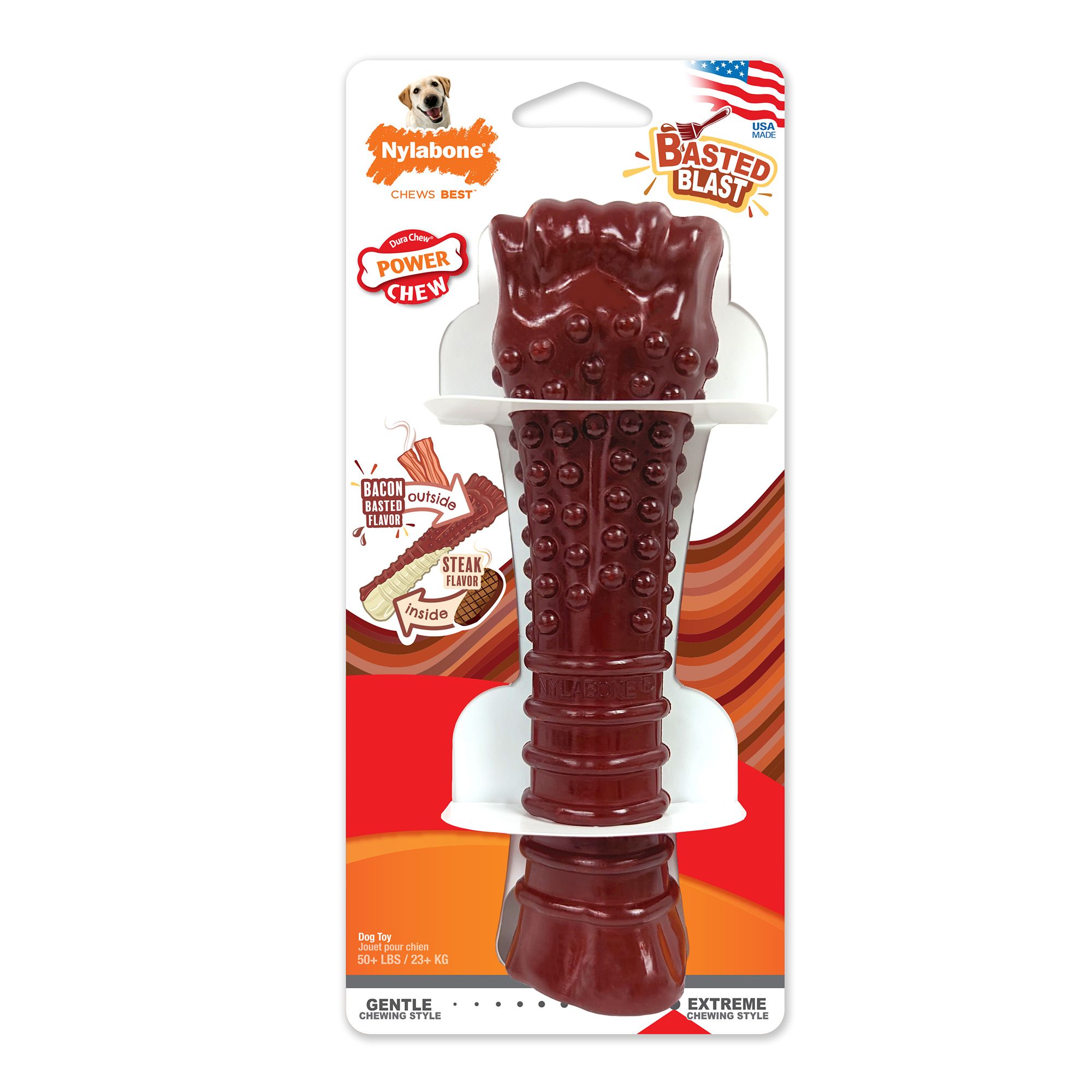 Nylabone Power Chew Basted Blast Dual Flavored Dog Bacon