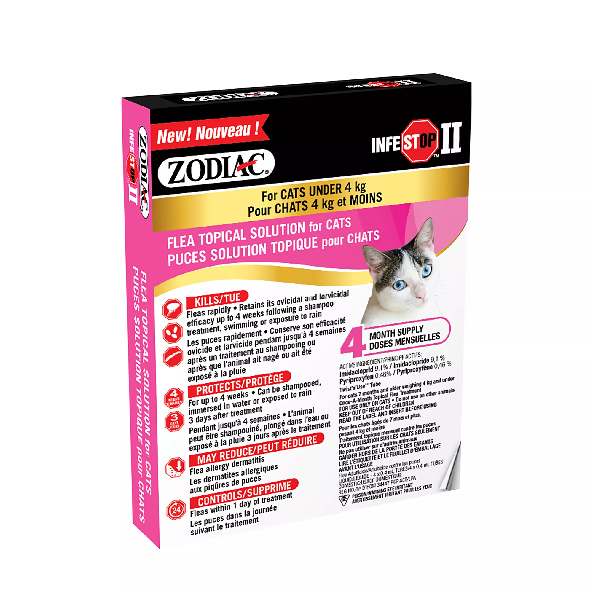 Zodiac Infestop II Flea Topical Solution for Cats Under 4 kg - 4 Count