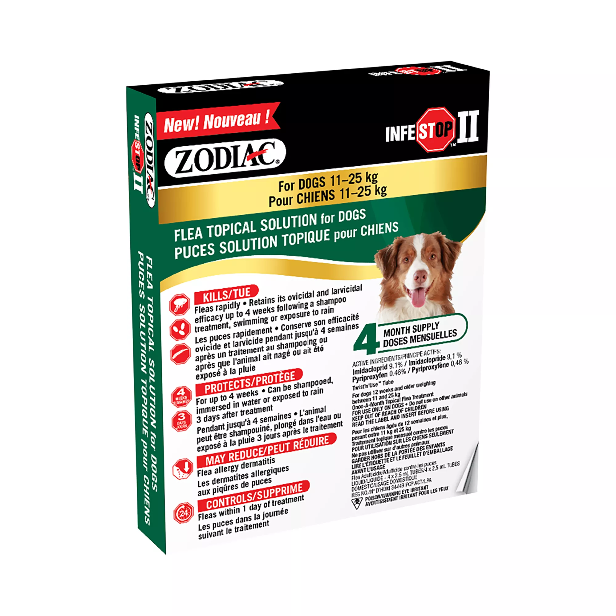 Zodiac Infestop II Flea Topical Solution for Dogs 11-25 kg - 4 Count