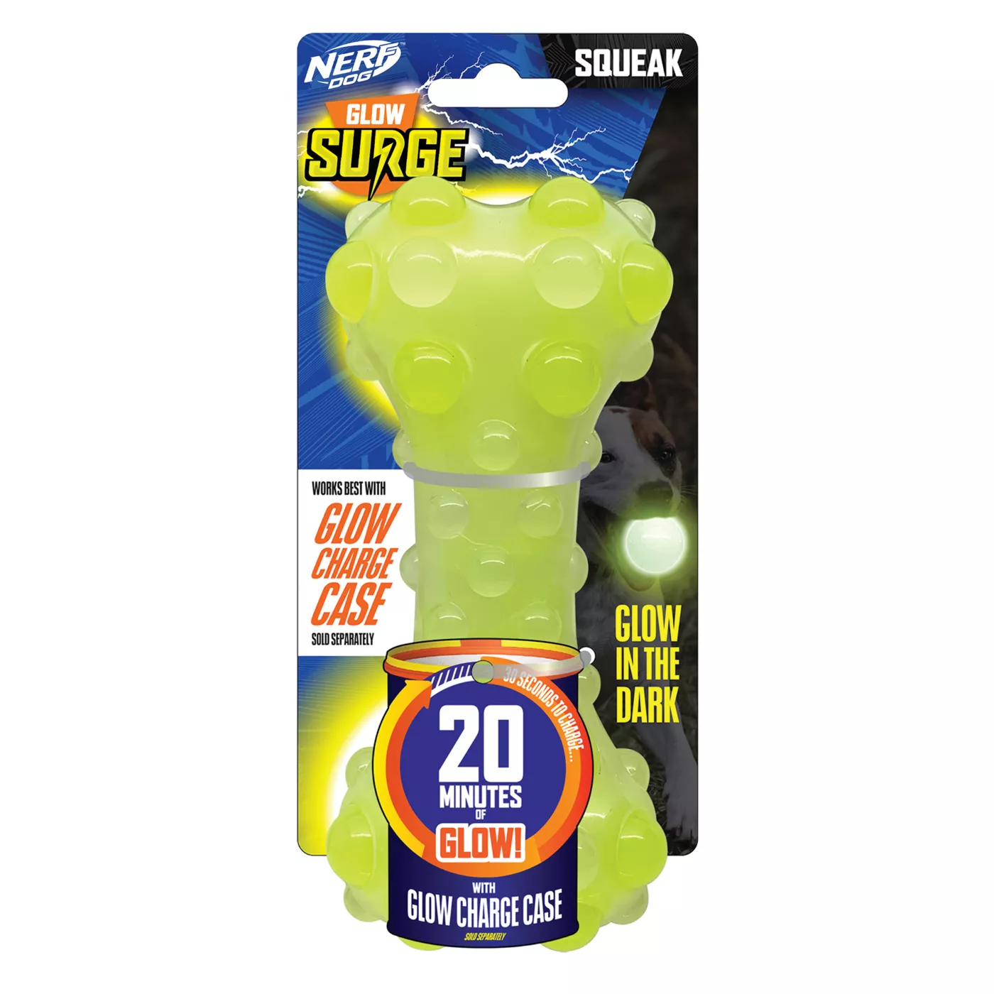 Nerf Dog Glow Squeak Bubble Bone Dog Toy