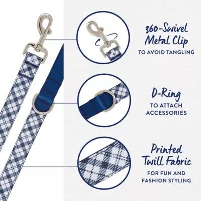 Product Top Paw® Blue Plaid Dog Leash: 4-ft long, 1-in wide