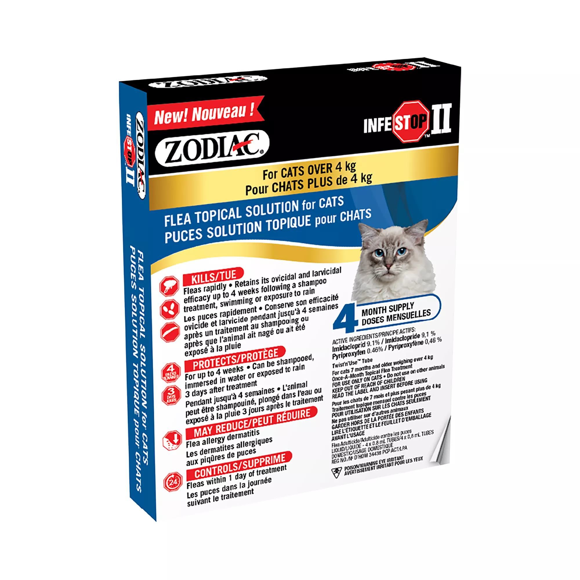 Zodiac Infestop II Flea Topical Solution for Cats Over 4 kg - 4 Count