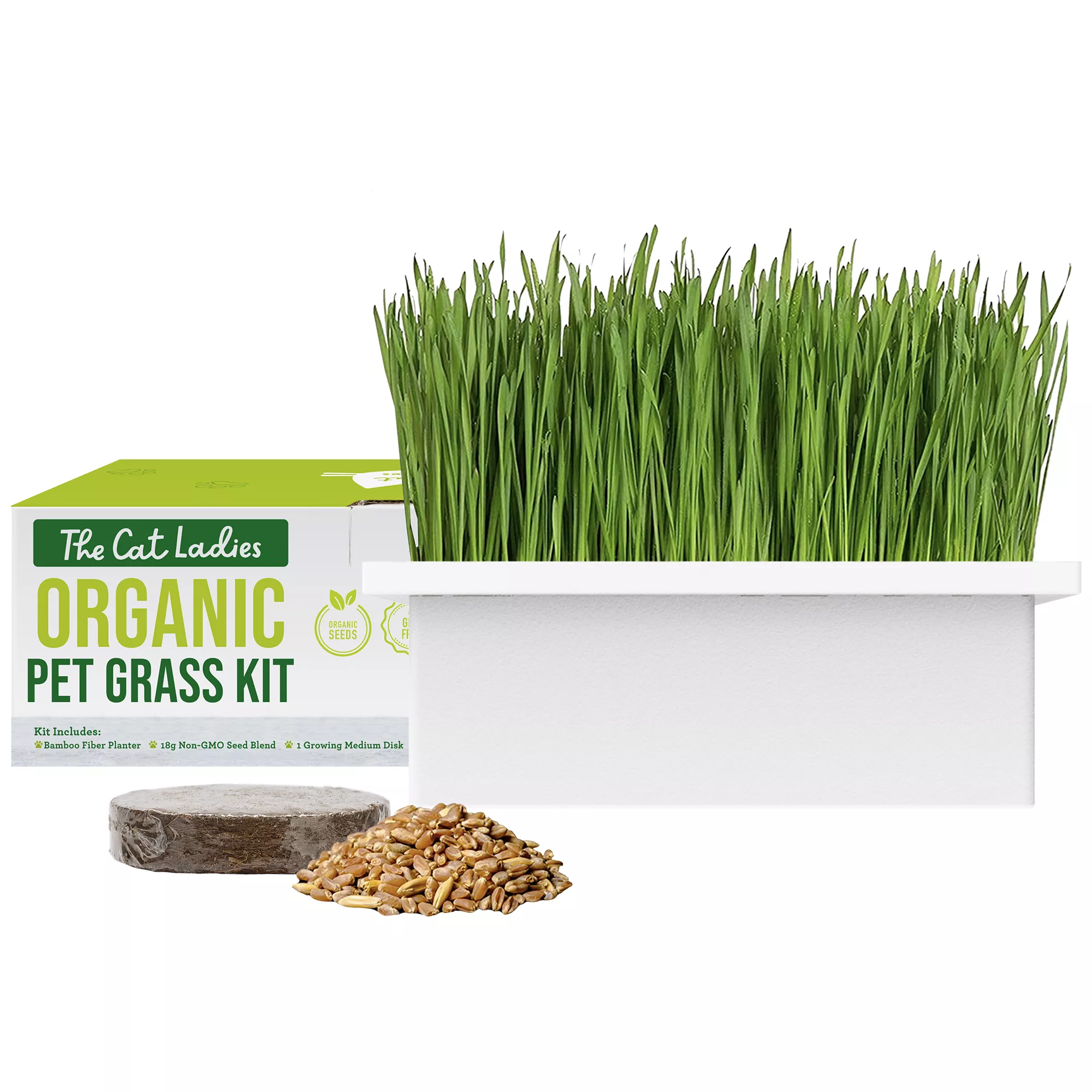 The Cat Ladies Bamboo Fiber Planter Organic Pet Grass Kit