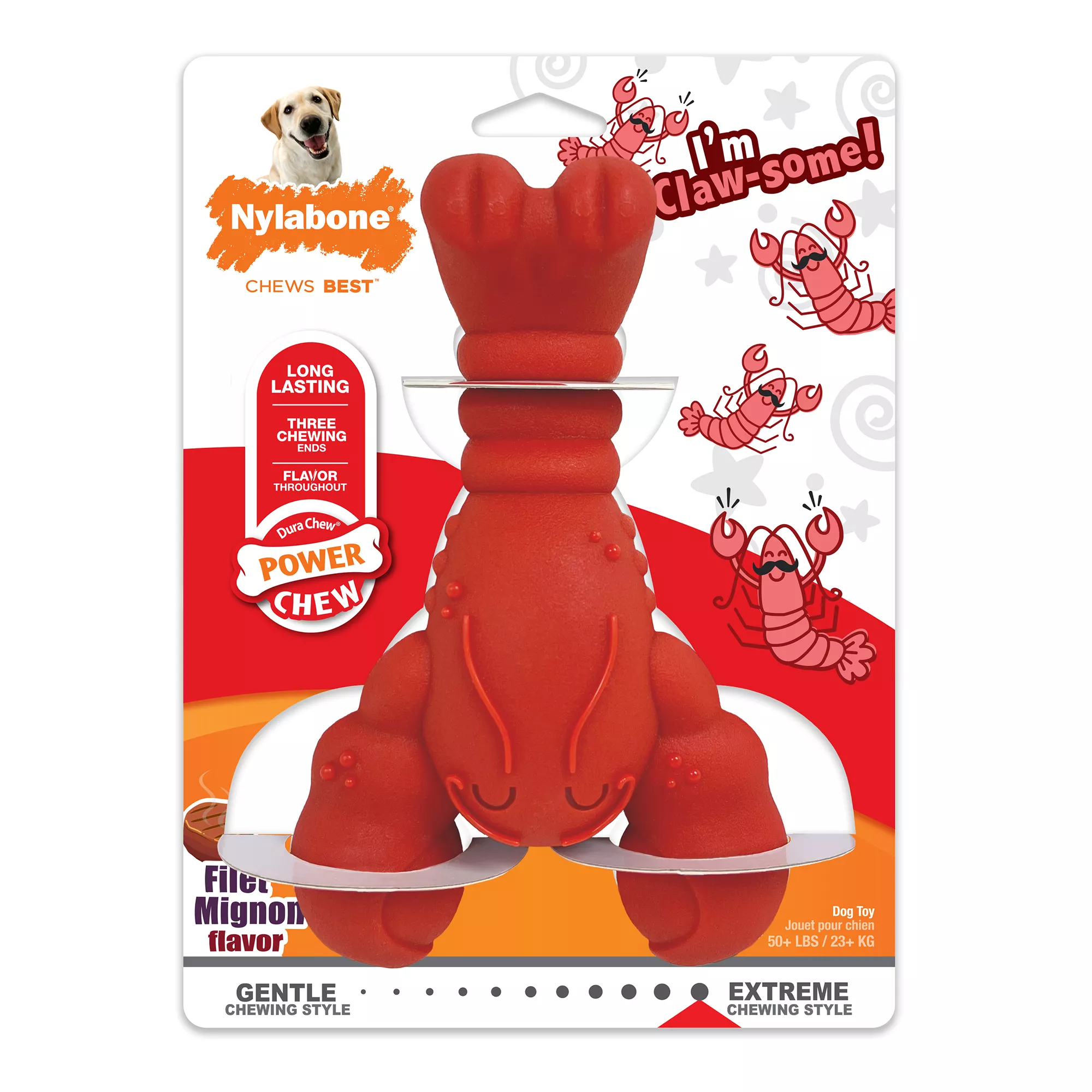 Nylabone® Power Chew Lobster "I'm Claw-some!" Dog Toy - Filet Mignon Flavor