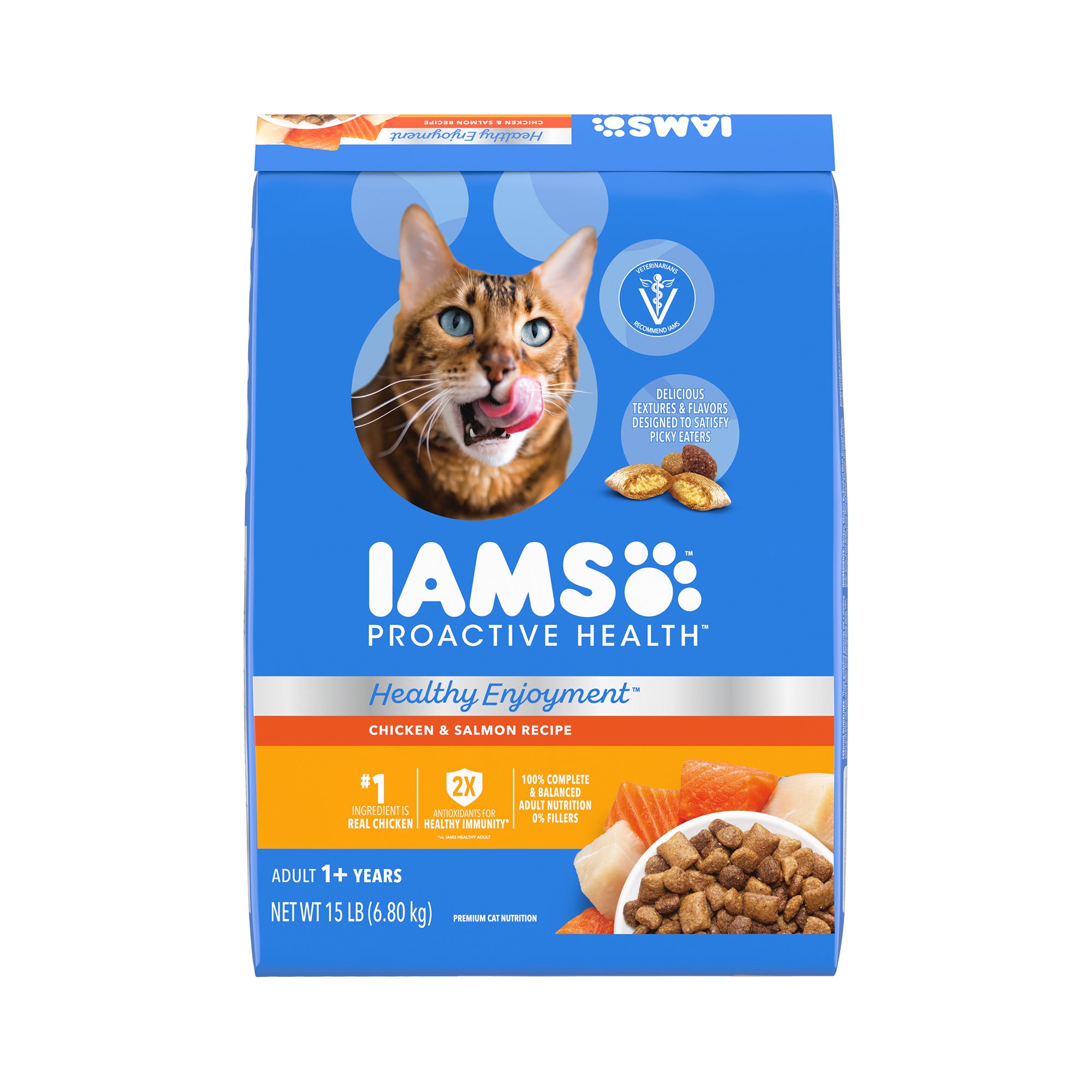 IAMS Proactive Health Adult Dry Cat Food Healthy Enjoyment Chicken Salmon