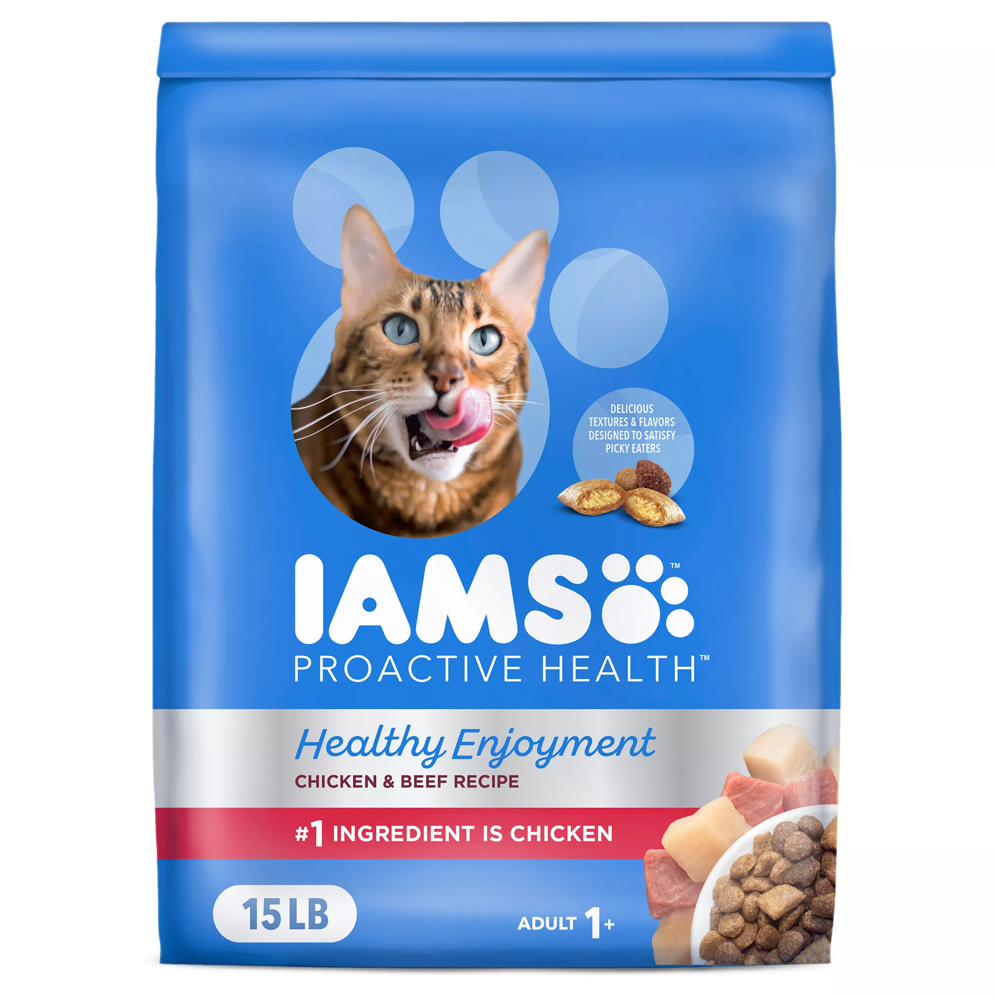 IAMS Proactive Health Adult Dry Cat Food - Healthy Enjoyment, Chicken & Beef