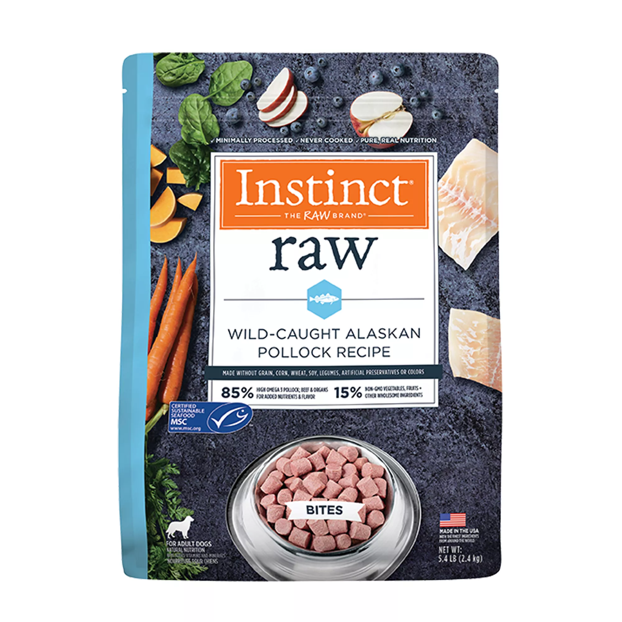 Instinct® Raw Bites Adult Frozen Dog Food - Raw, Grain Free, Alaskan Pollock