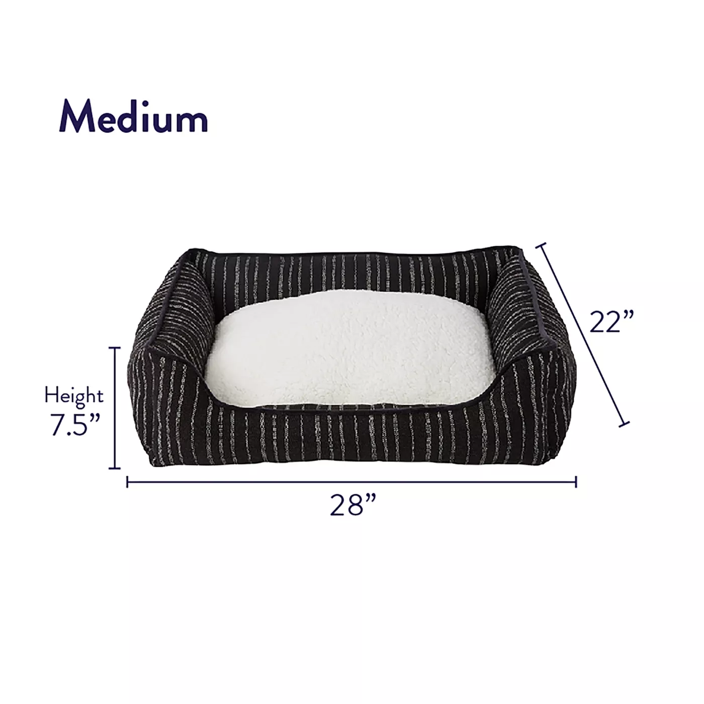 Top Paw Striped Cuddler Dog Bed 28 L x 22 W x 7.5 H Black White